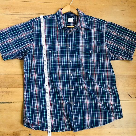 Wrangler Mens Short Sleeve Pearl Snap Blue Pink Plaid Western Casual Shirt Sz XL - Picture 7 of 9